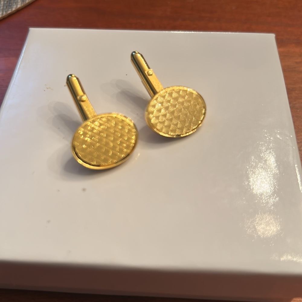 Christian Dior men’s gold tone luxury cufflinks oval textured formal